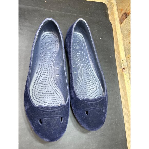 Womens Crocs Navy Blue Velvet Ballet Flats Size 9 Slip-On Lightweight Casual - Picture 3 of 8
